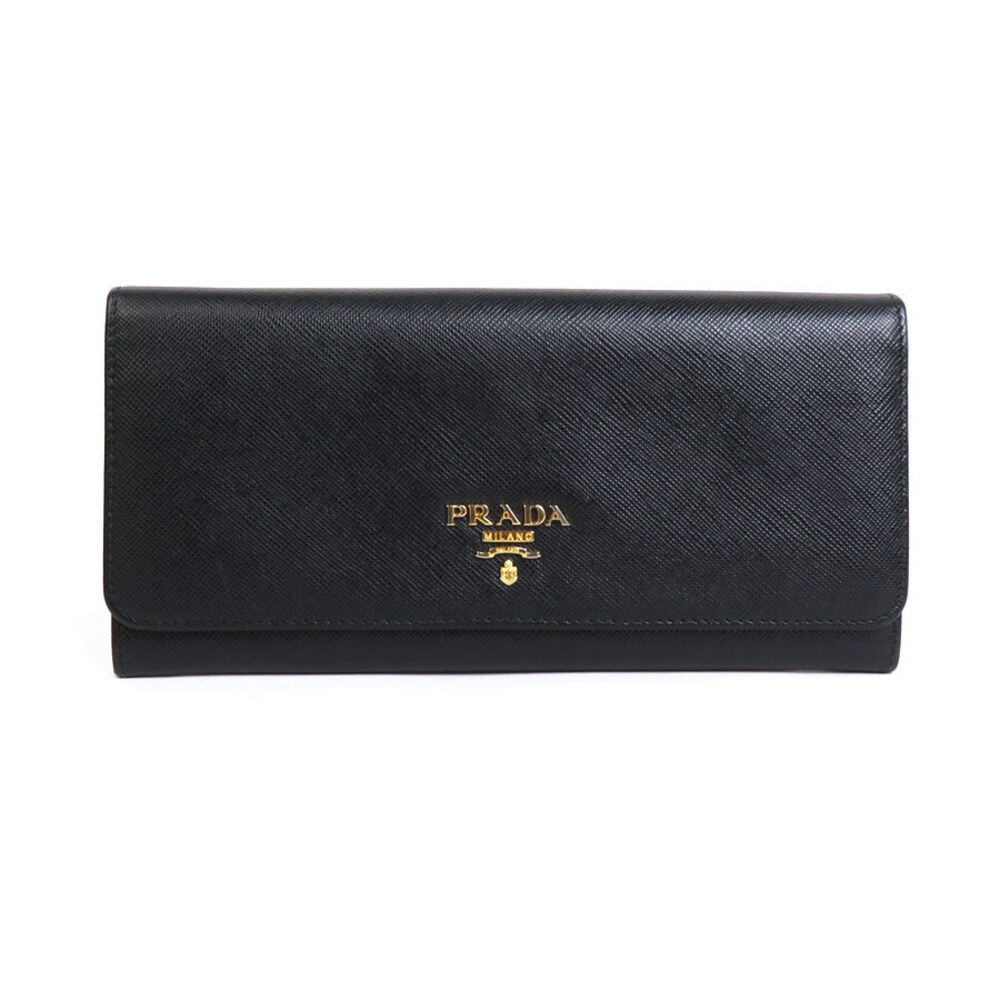 Prada Bi fold Long Wallet Leather Black